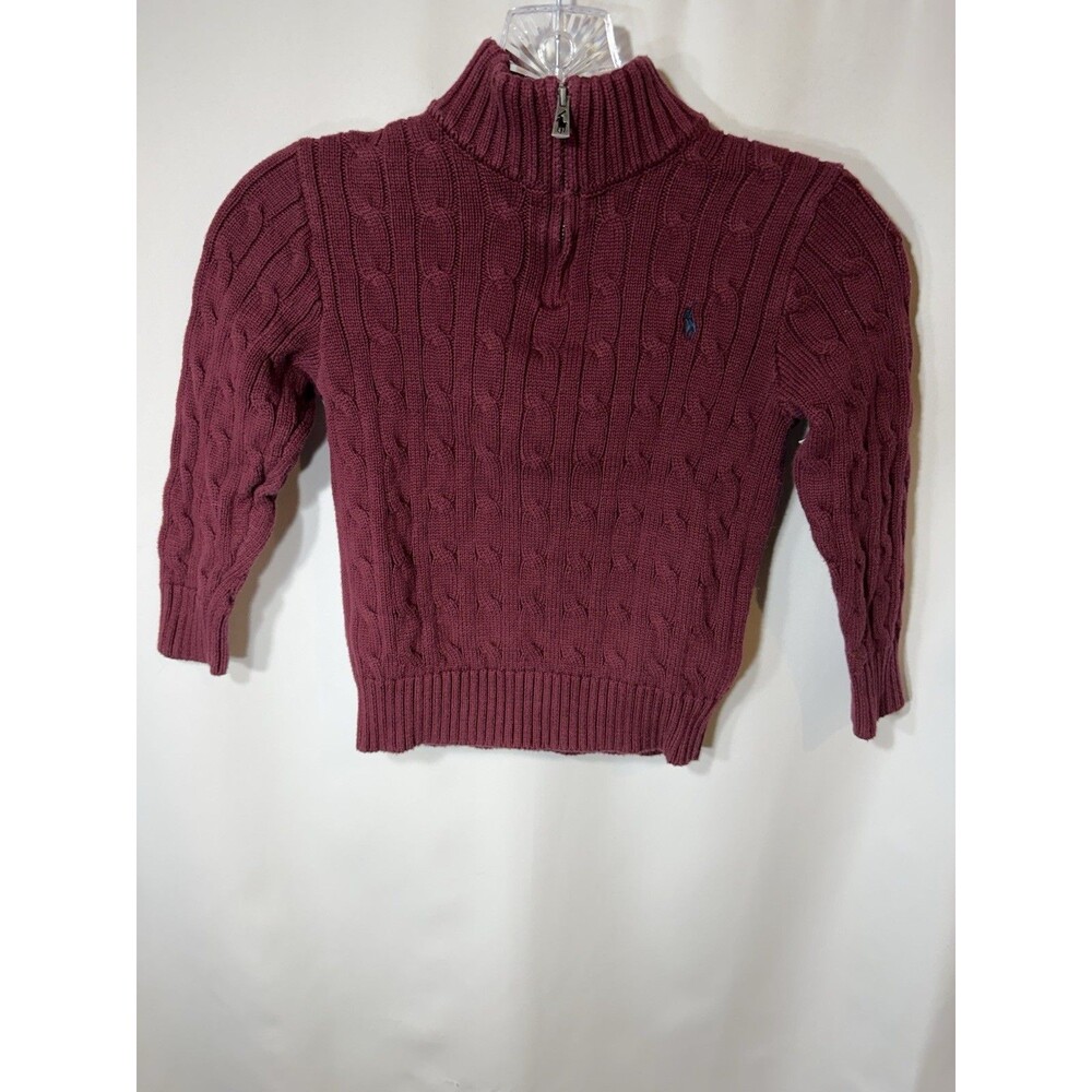 Used Ralph Lauren Cable Knit Cotton Quarter Zip Sweater in Classic Wine Size 5T